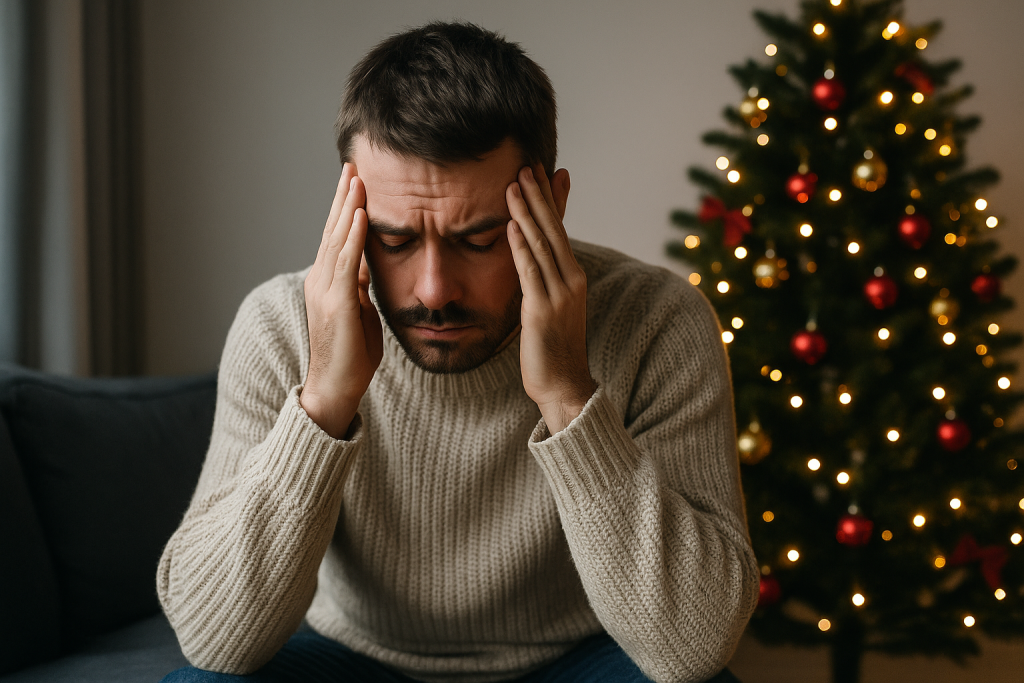 άνδρας μόνος βιώνει κατάθλιψη Χριστουγέννων.