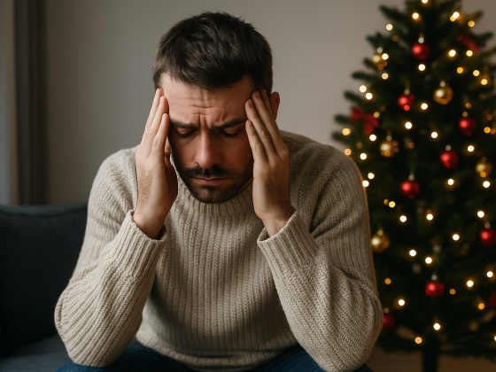 άνδρας μόνος βιώνει κατάθλιψη Χριστουγέννων.