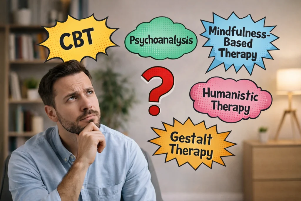 ποια είδη ψυχοθεραπείας να διαλέξω. Θεραπευόμενος αναρωτιέται.