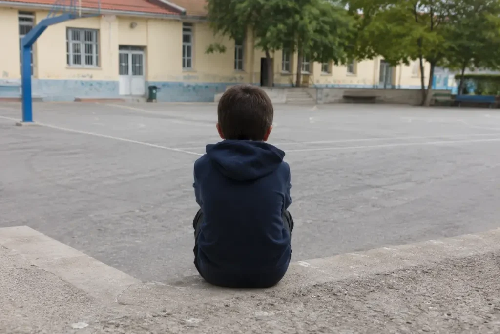 τι είναι bullying - παιδί μόνο του σε σχολικό προαύλιο.