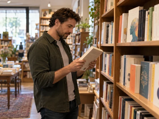 άνδρας ψάχνει τα καλύτερα βιβλία ψυχολογίας.